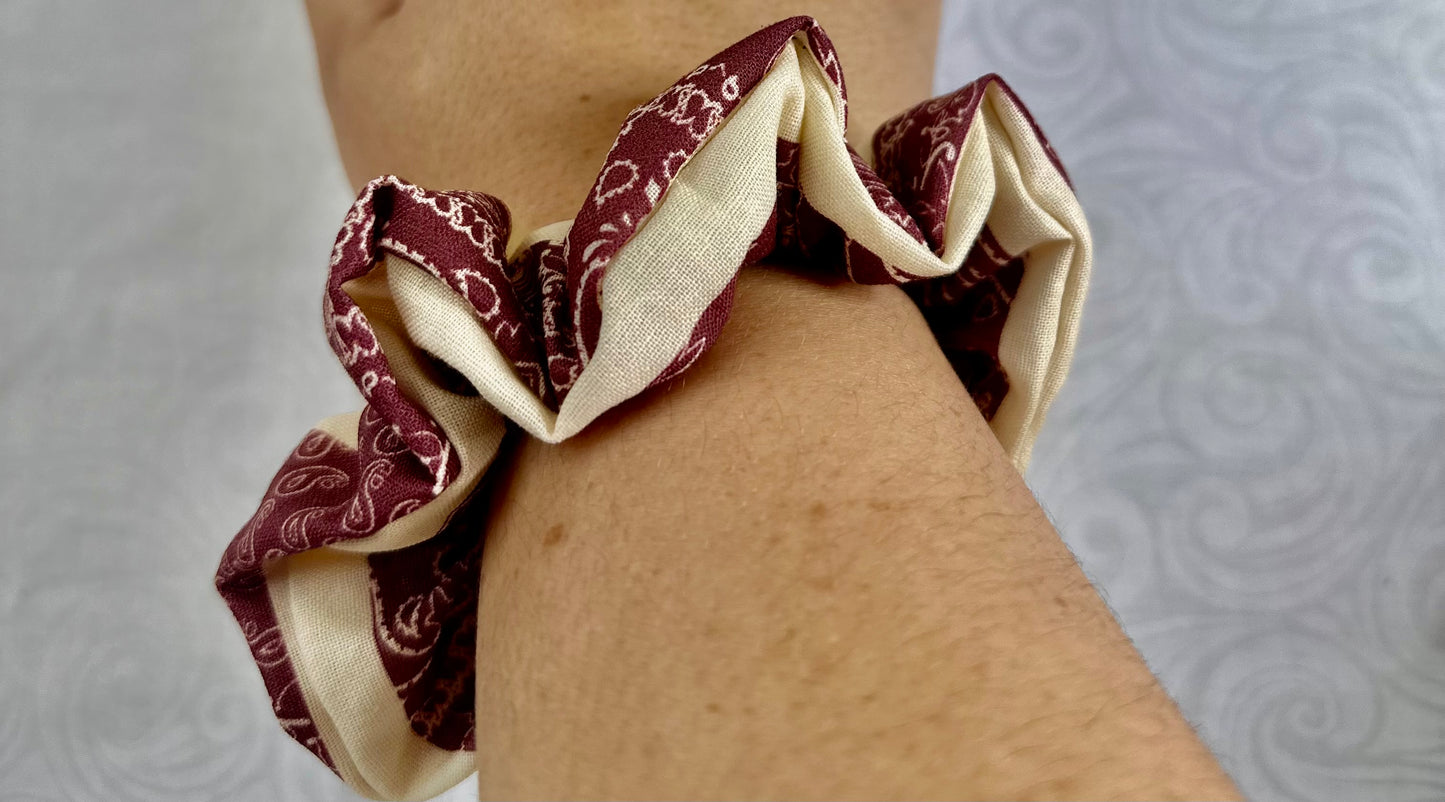 Scrunchie - Maroon & Tan Printed