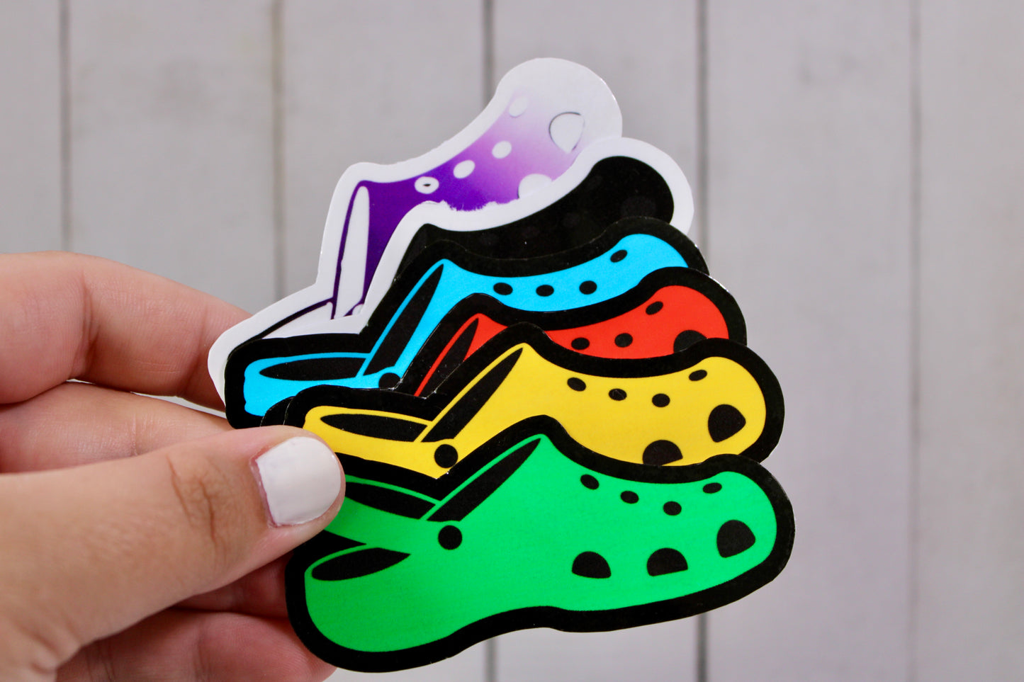 Selection of colorful Croc stickers. The most controversial shoe. Comfortable? Caos? Yes. Show your love for crocs with these stickers today