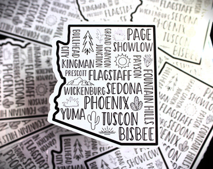 Arizona State Popular Cities- Decal/ Sticker perfect for laptops, water bottles and more!