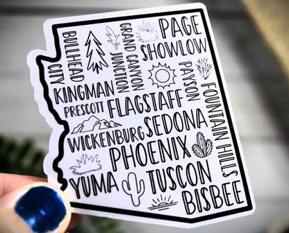 Arizona State Popular Cities- Decal/ Sticker perfect for laptops, water bottles and more!