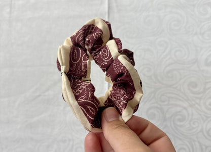 Scrunchie - Maroon & Tan Printed