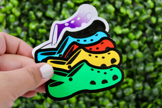 Selection of colorful Croc stickers. The most controversial shoe. Comfortable? Caos? Yes. Show your love for crocs with these stickers today