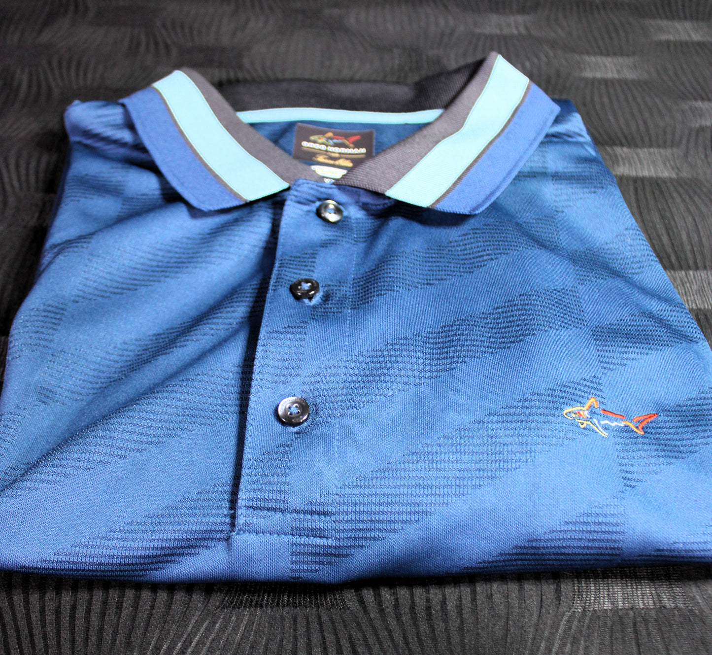 Greg Norman for Tasso Elba Play Dry XXL Polo Blue with Diamond Pattern