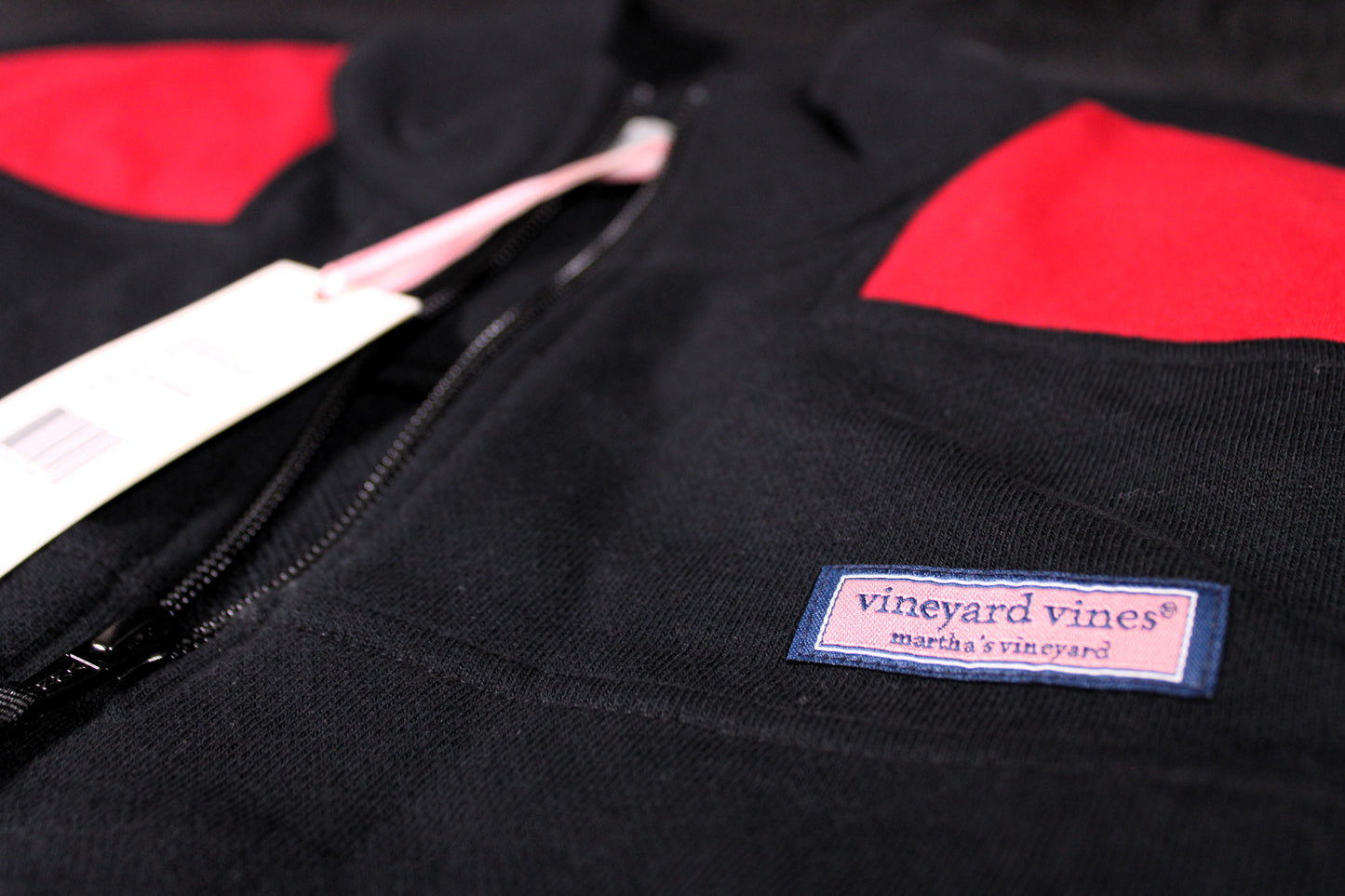 Vineyard Vines Sweater XS + MEDIUM Black/Red Long Sleeve Quarter Zip Cotton Pullover