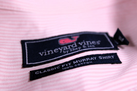 Vineyard Vines Pink Striped Polo Classic Fit Murray Shirt XL Long Sleeve