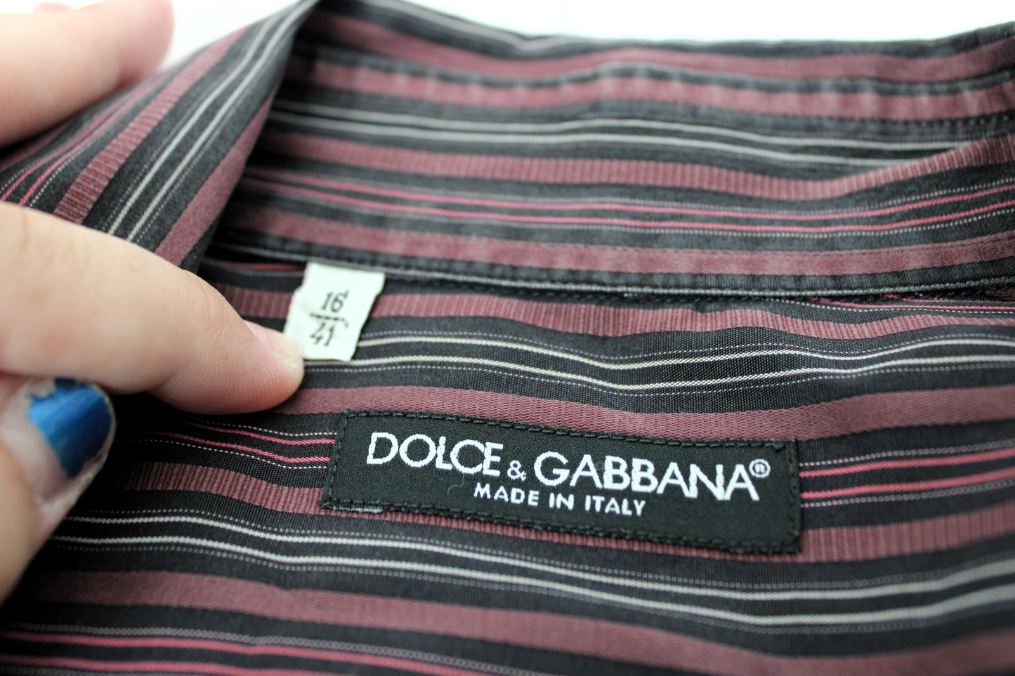 Dolce and Gabbana Men's Size 16/41 Made in Italy Long Sleeve Pink and Black Stripes