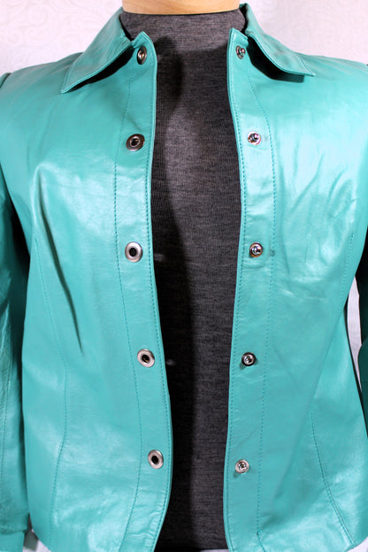 Bernardo Size Medium Vintage and 100% Leather Jacket Teal