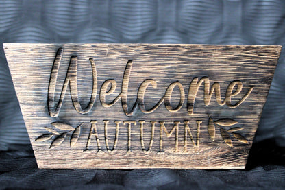 Welcome Autumn Entryway Engraved Wooden Bucket