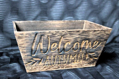 Welcome Autumn Entryway Engraved Wooden Bucket