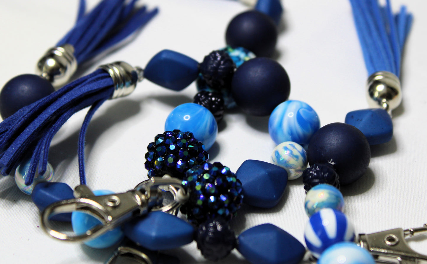 Straight Beaded Keychain Beautiful Sea Blue