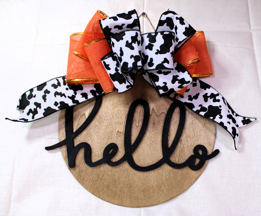 "Hello" Round Sign with Bow