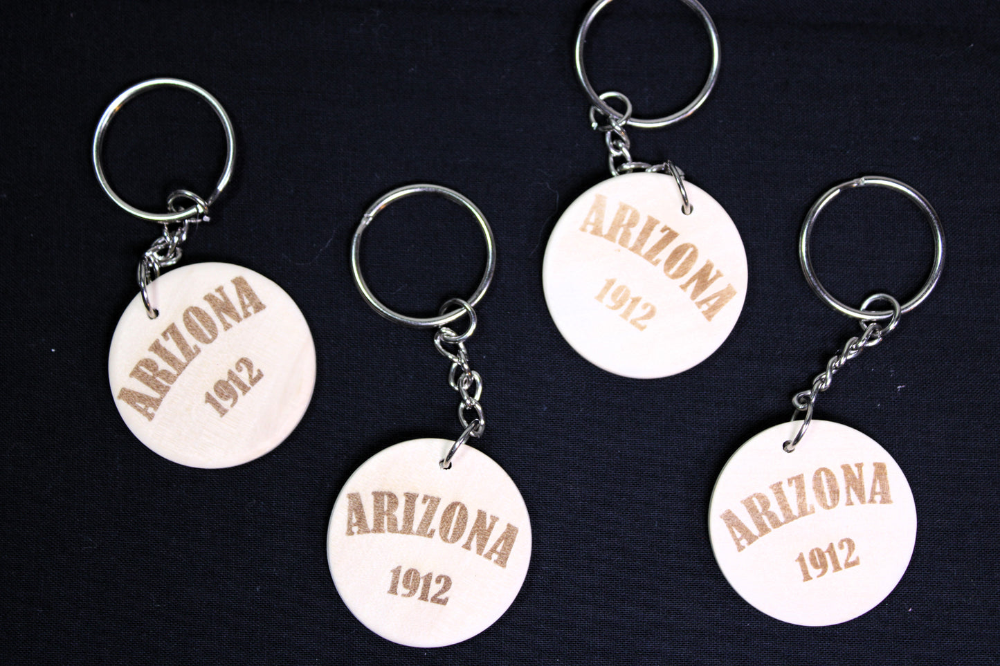 Arizona 1912 Laser Engraved Round Wood Keychains