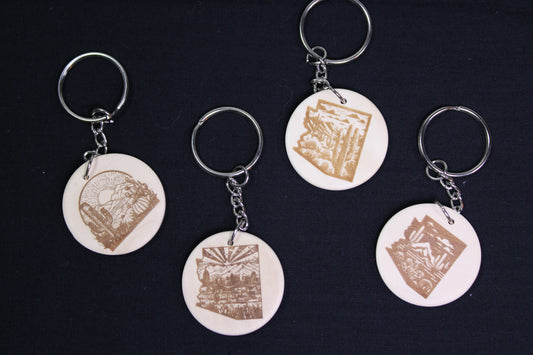 Arizona 1912 Laser Engraved Round Wood Keychains