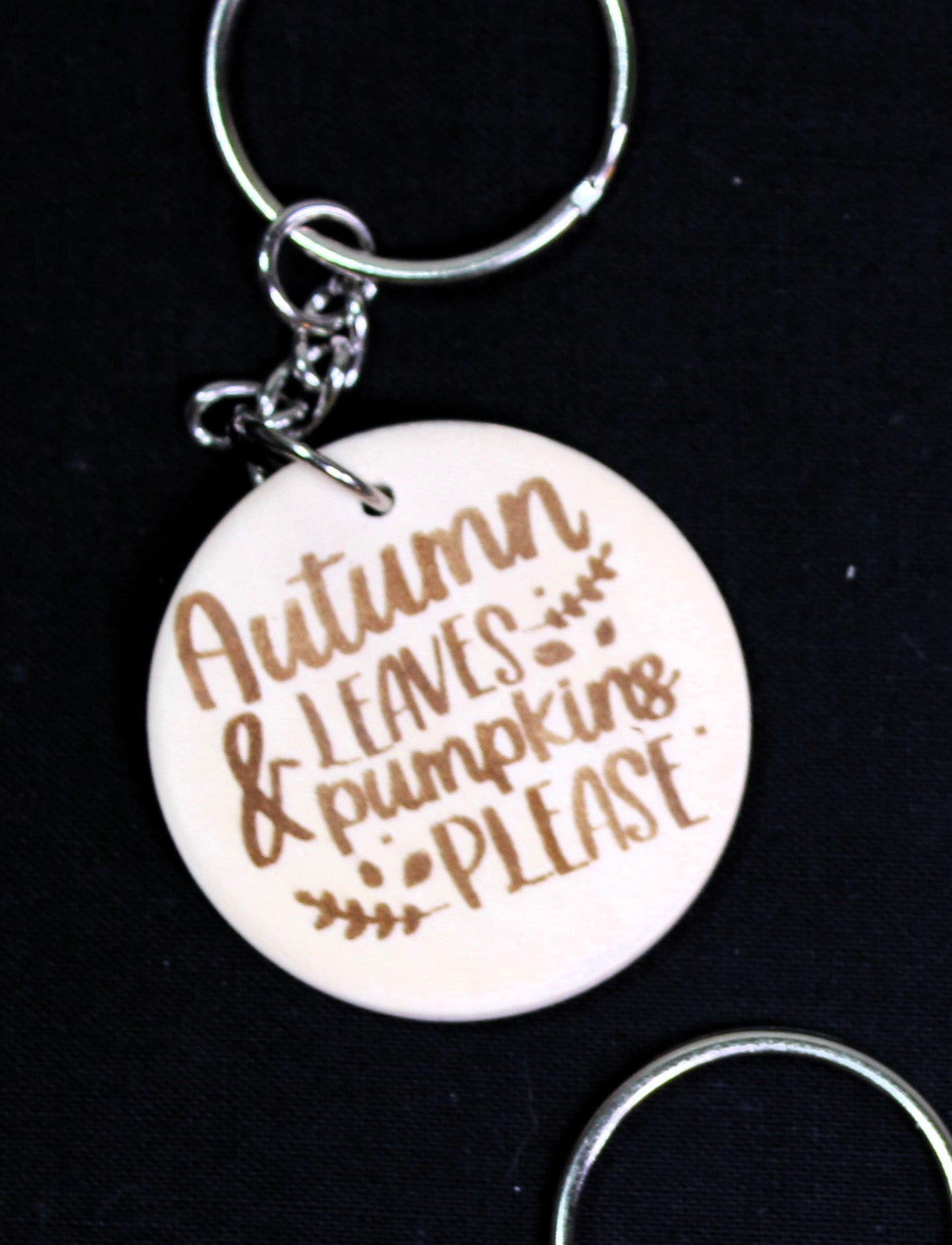 Fall Laser Engraved Round Wood Keychains