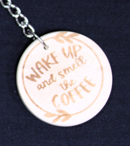 Coffee Laser Engraved Round Wood Keychains