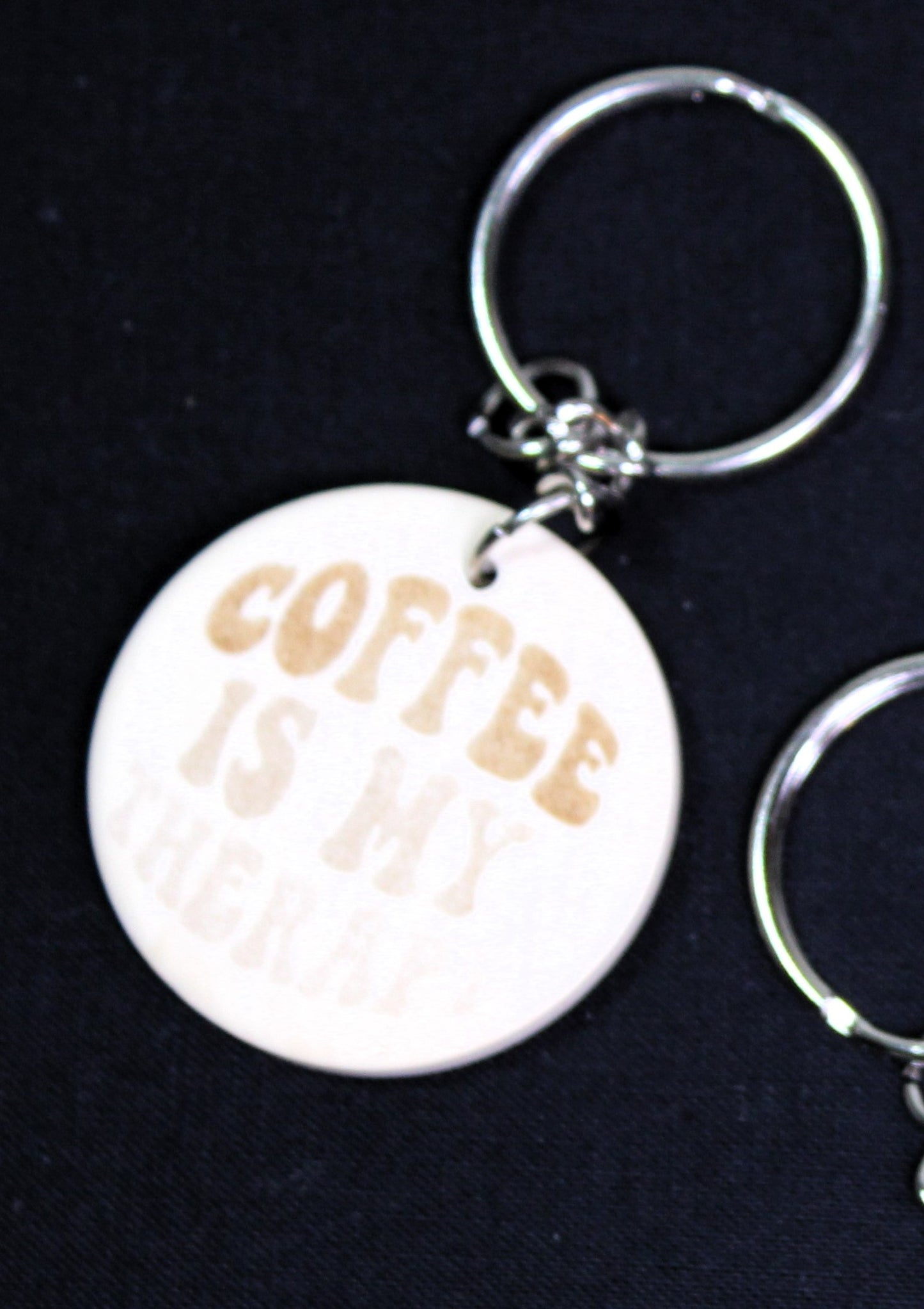 Coffee Laser Engraved Round Wood Keychains