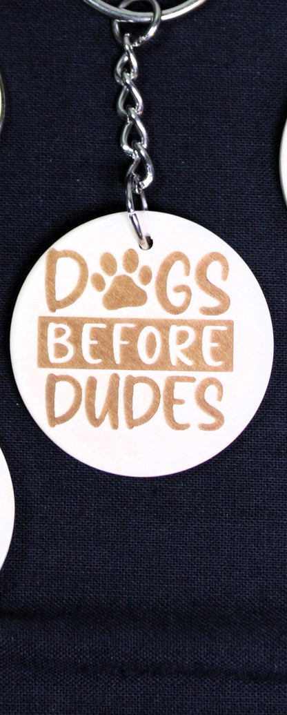 Dog Laser Engraved Round Wood Keychains