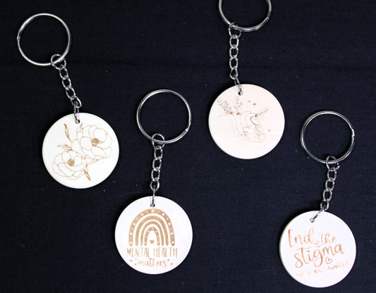 Mental Health Laser Engraved Round Wood Keychains