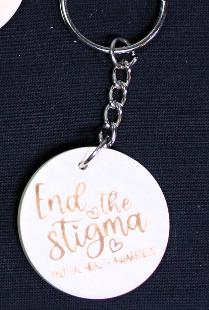 Mental Health Laser Engraved Round Wood Keychains