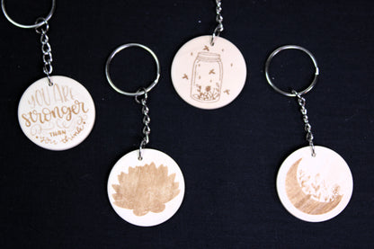 Mental Health Laser Engraved Round Wood Keychains