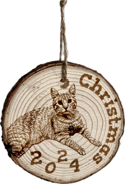 Pet (or any picture) Ornaments on Wood Rounds - Custom Engraved