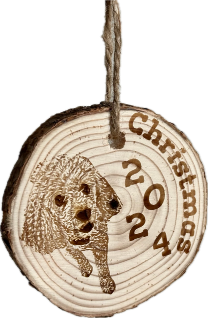 Pet (or any picture) Ornaments on Wood Rounds - Custom Engraved