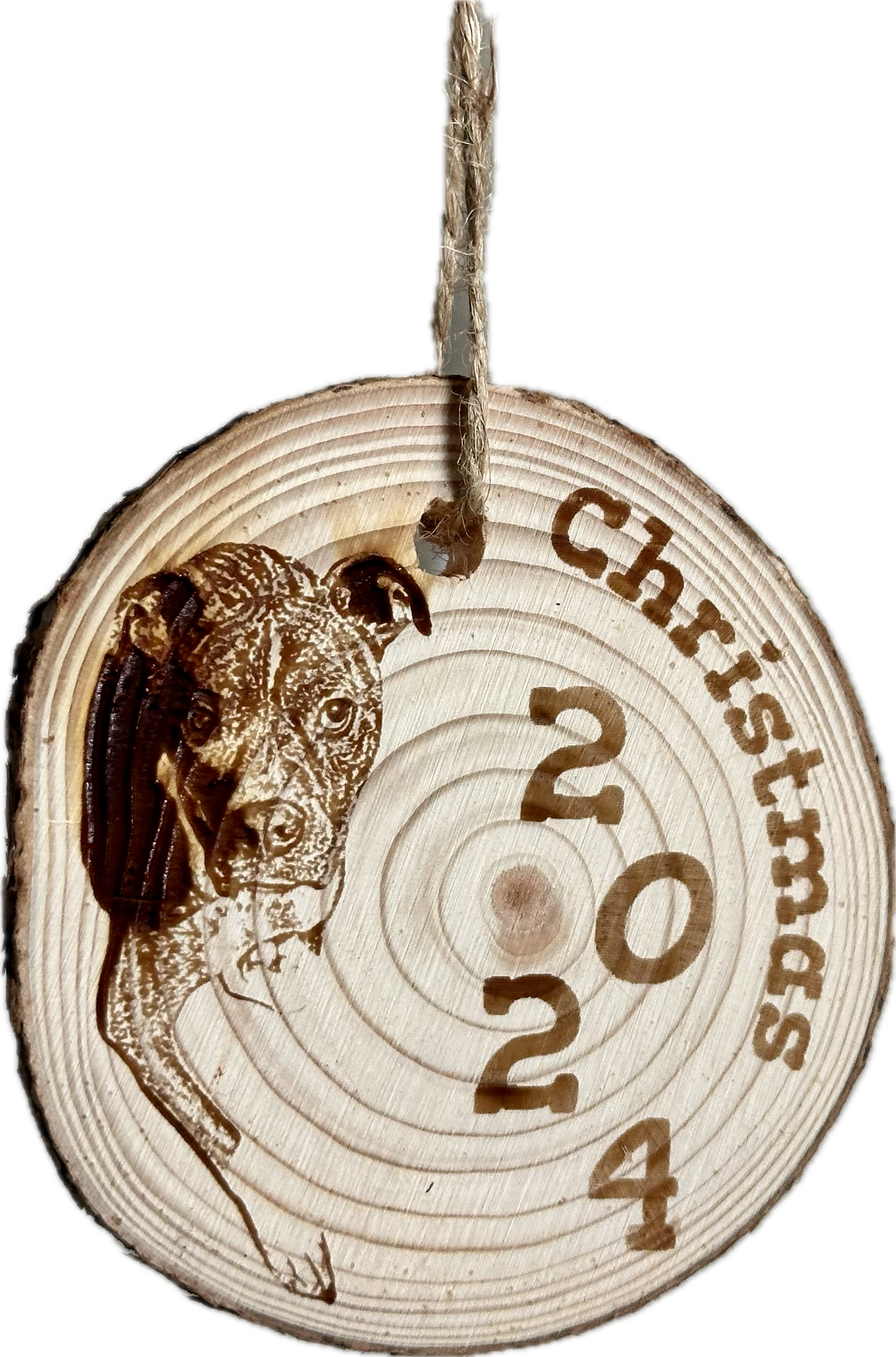 Pet (or any picture) Ornaments on Wood Rounds - Custom Engraved