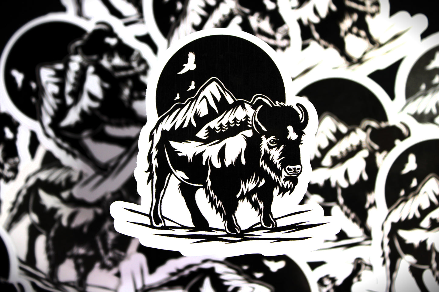 Beautiful Bison with mountains incorporated into his back- Decal/ Sticker perfect for laptops, water bottles and more!