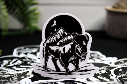 Beautiful Bison with mountains incorporated into his back- Decal/ Sticker perfect for laptops, water bottles and more!