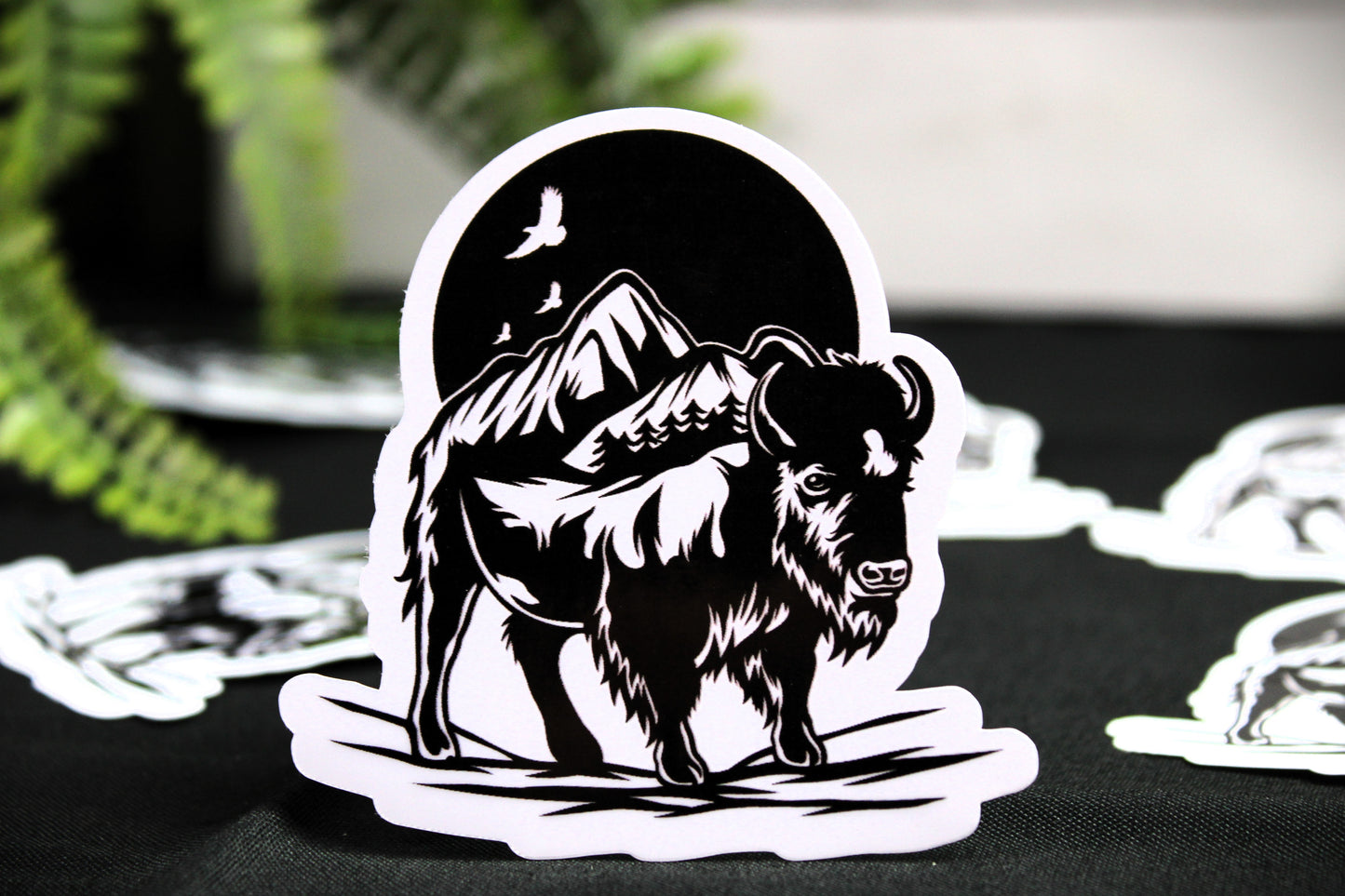 Beautiful Bison with mountains incorporated into his back- Decal/ Sticker perfect for laptops, water bottles and more!