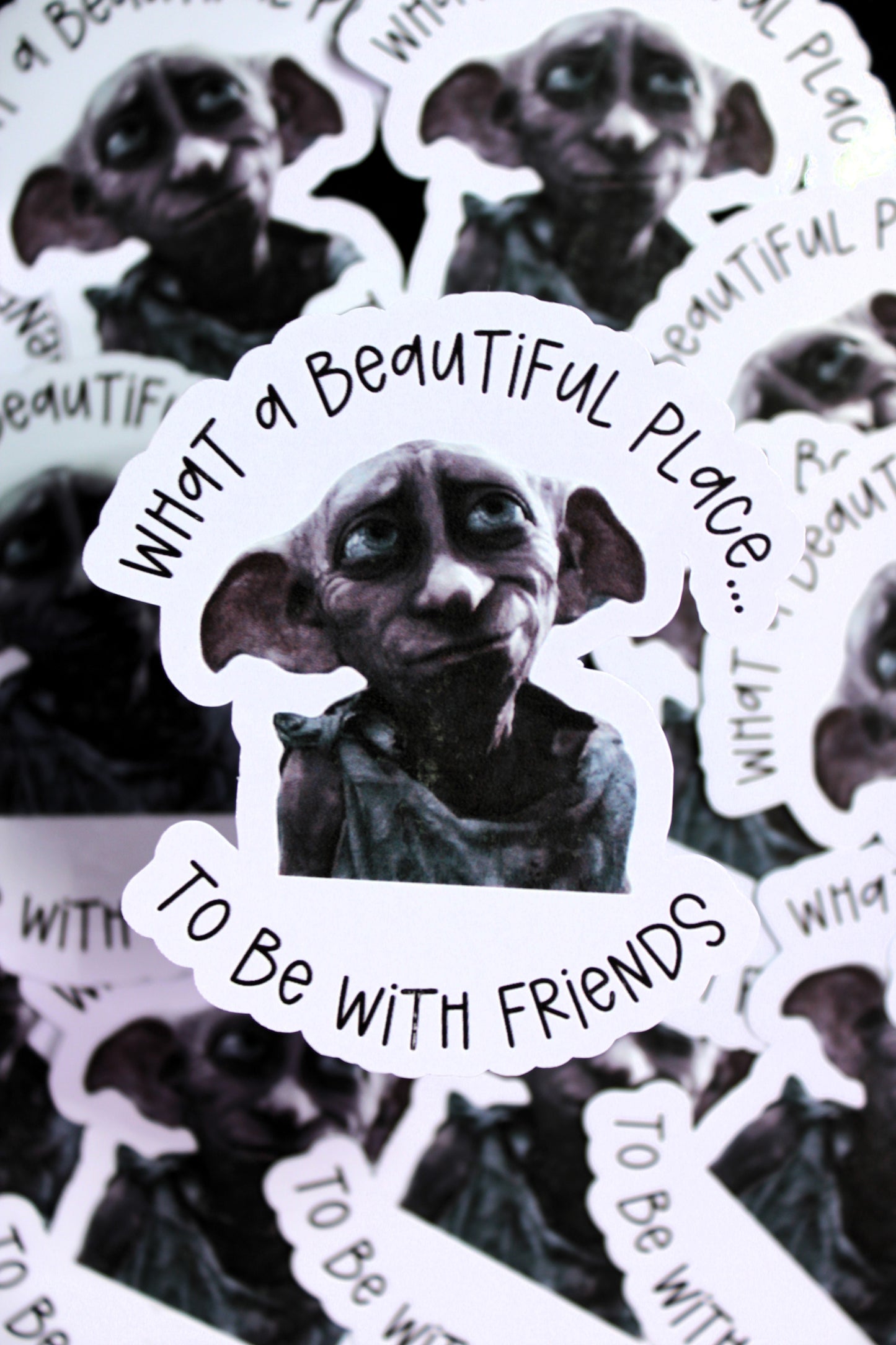 Harry Potter Fan Art Sticker "What a wonderful place to be, with friends" Featuring Dolby the House ElfDecal/ Sticker perfect for laptops, water bottles and more!