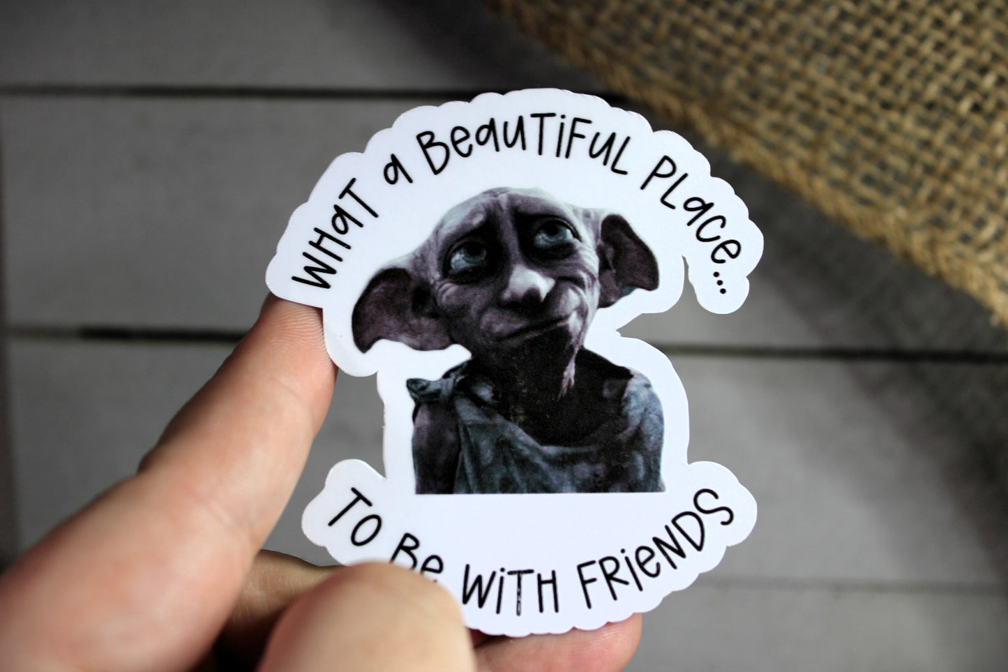 Harry Potter Fan Art Sticker "What a wonderful place to be, with friends" Featuring Dolby the House ElfDecal/ Sticker perfect for laptops, water bottles and more!