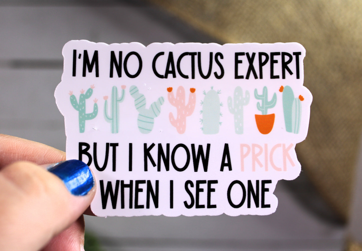 Cactus saying "I'm no cactus expert, but i know a prick when I see one" Decal/ Sticker perfect for laptops, water bottles and more!