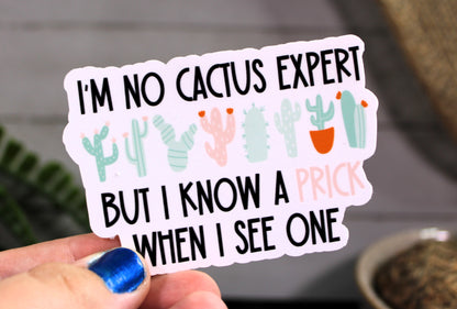 Cactus saying "I'm no cactus expert, but i know a prick when I see one" Decal/ Sticker perfect for laptops, water bottles and more!